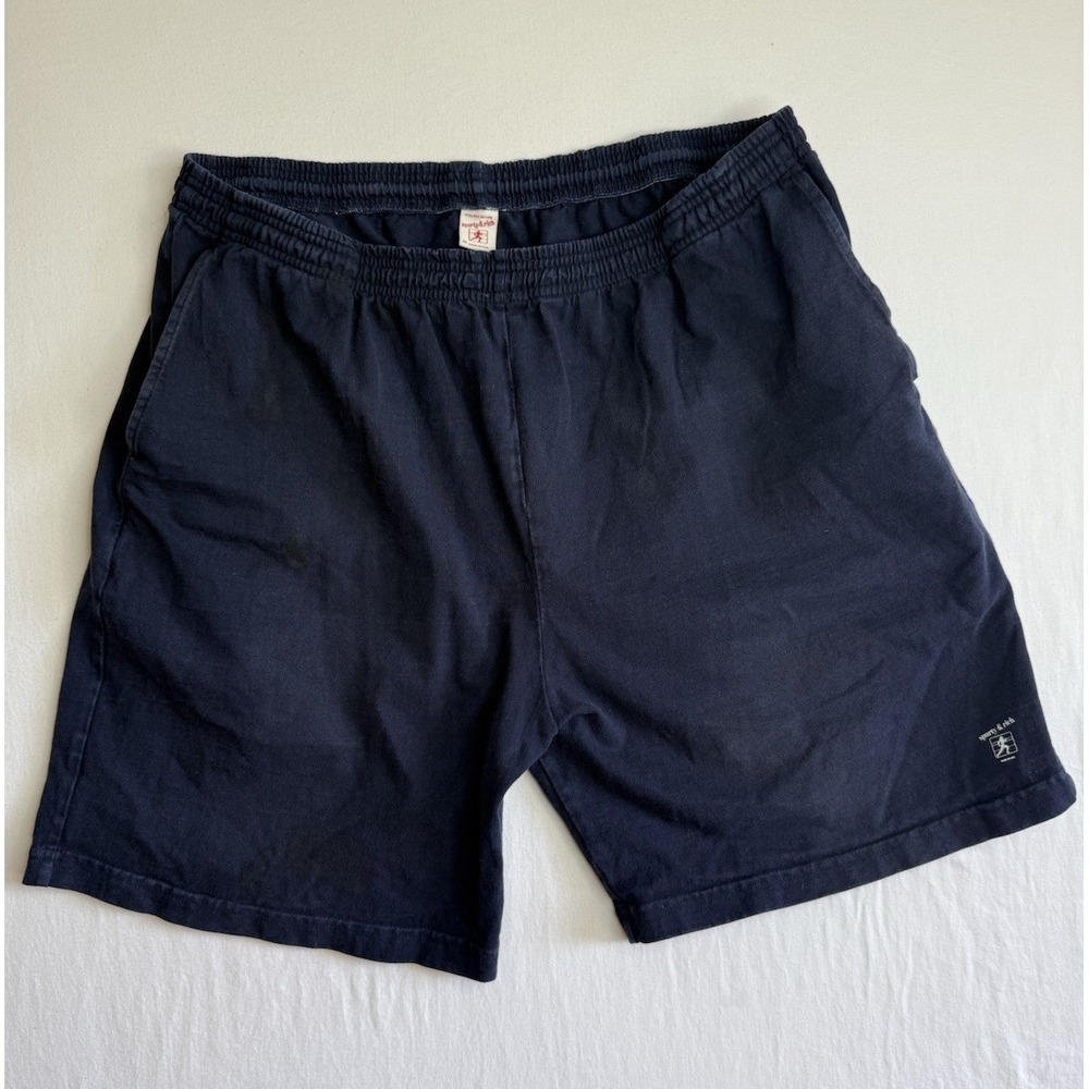 Vintage Sporty & Rich Men's XL Navy Knit Cotton Athletic Shorts Made In The USA